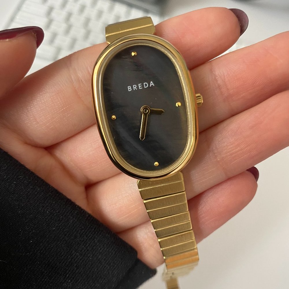 Breda Jane Gold and Black Pearl Watch